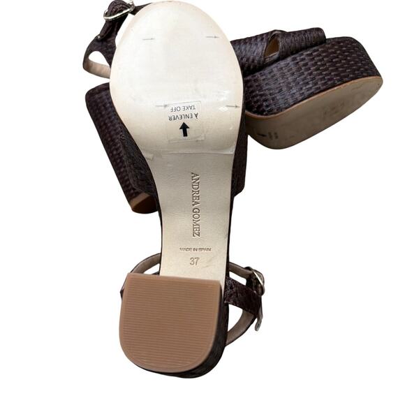 Andrea Gomez Bella Raffia Platform Sandals Heels Dark Brown Size 37 US 7 - Picture 6 of 6